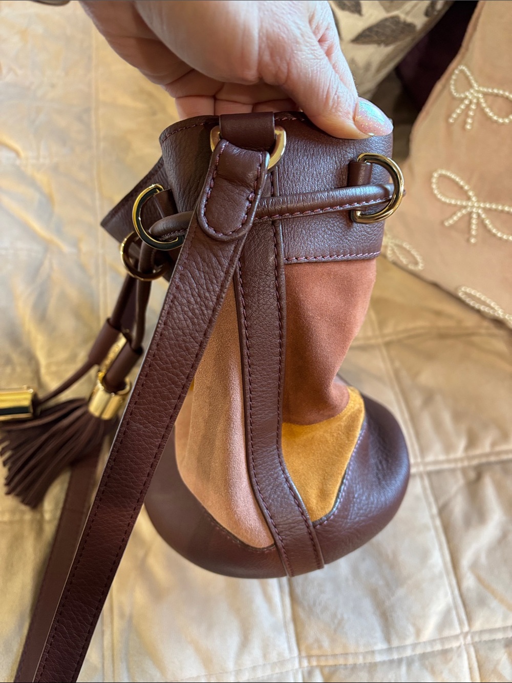 See By Chloe Colorblock Suede & Leather Drawstring Crossbody - Picture 12 of 17